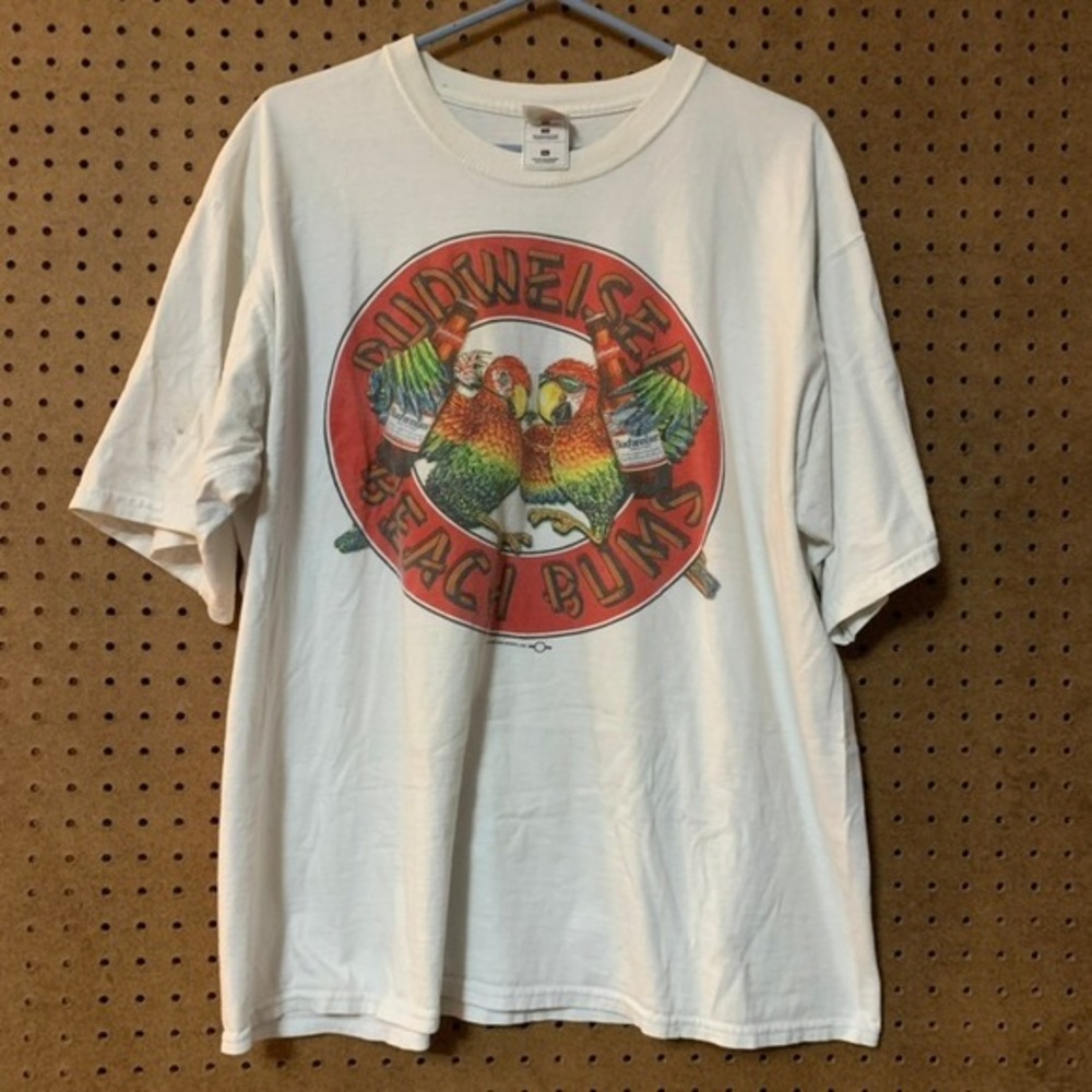 Vintage Budweiser Beach Bums T Shirt XL White Parrots Beer Graphic Tee 1998